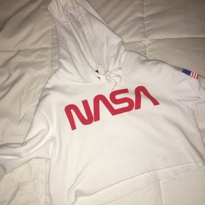 White NASA Cropped Forever 21 Hoodie